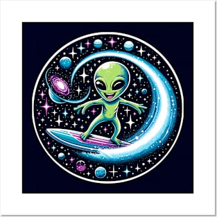 Alien surfing in outer space Posters and Art